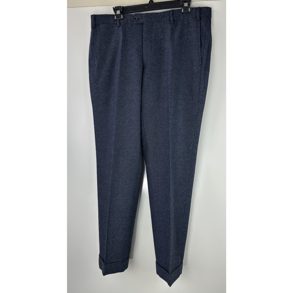 Sartore Textured Wool Pants Reda Super 110s Timeless Blue Cuffed Trouser Mens 36 - Picture 2 of 9